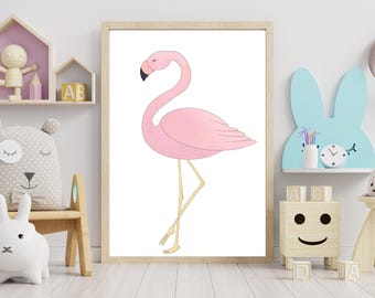 Minimalistischer Flamingo Druck | Rosa tropisches Kinderzimmer Wandbild (Digitaler Download)
