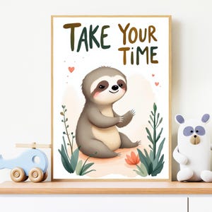 Sloth Nursery Art Print | Take Your Time Quote, Jungle Animal Decor (Digital Download) image 3
