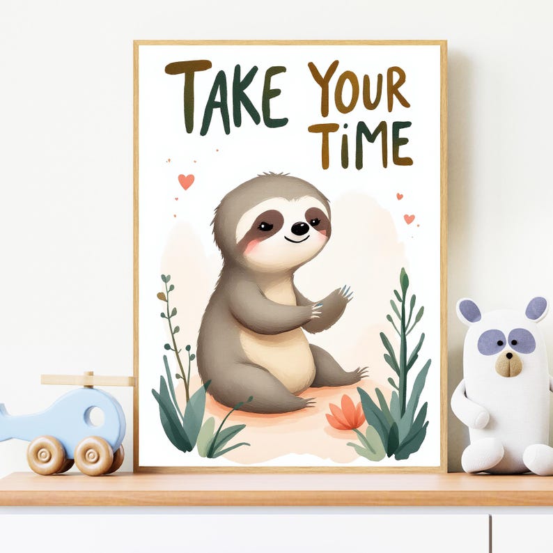 Sloth Nursery Art Print | Take Your Time Quote, Jungle Animal Decor (Digital Download) image 3