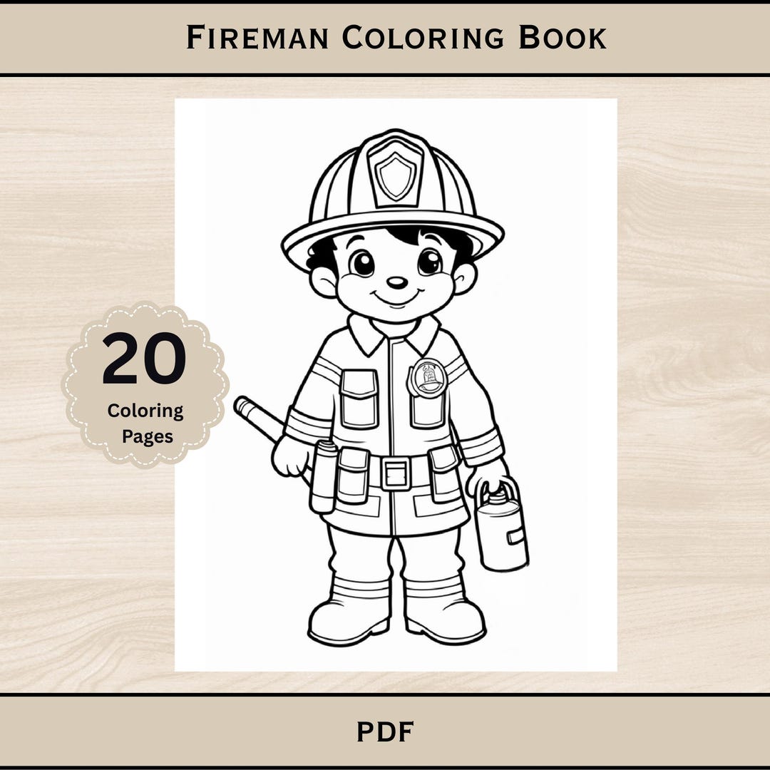 Fireman Coloring Book for Kids, 20 Pages (PDF Printable - Etsy