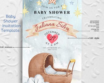 Watercolor Baby Shower Invitation: Neutral Rustic Design (Digital Template)