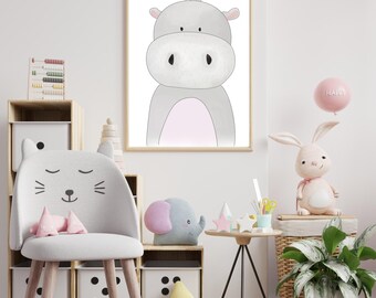 Minimalistische Nilpferd-Kunst Safari Baby Tierbild (Digitaler Download)