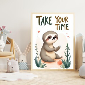 Sloth Nursery Art Print | Take Your Time Quote, Jungle Animal Decor (Digital Download) image 6