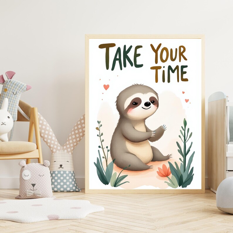 Sloth Nursery Art Print | Take Your Time Quote, Jungle Animal Decor (Digital Download) image 6