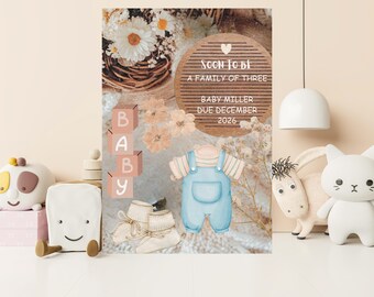 Boy Pregnancy Announcement Digital Baby Announcement Boy Gender Reveal Social Media Reveal Canva Editable Template Its a Boy Little Brother