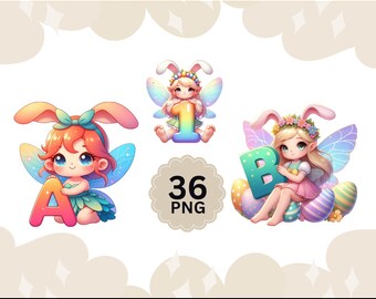 Easter Fairy Alphabet PNG | A-Z Letters & 0-9, Kids Crafts (Digital Download)
