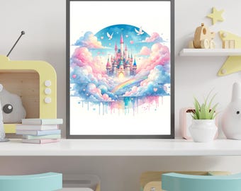 Prinzessin Schloss Kinderzimmer Kunst | Märchen Kinderzimmer Dekor (Digitaler Download)
