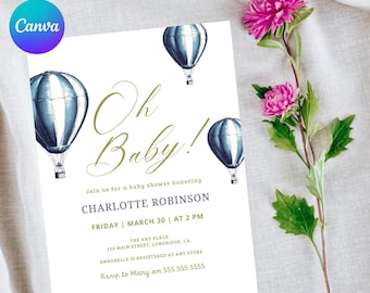 Plantilla de invitación con globo aerostático "Oh Baby" (descarga digital)