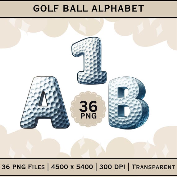 Golf Ball Alphabet Letters & Numbers Clipart | Sports Theme PNG (Digital Download)