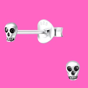 Tiny Skull Studs in 925 Sterling Silver, Delicate, Mini and Edgy, Goth Punk Alternative Jewellery with Attitude, Free UK Shipping