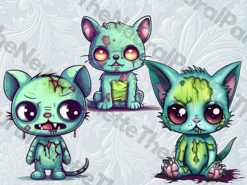 11 Kawaii Zombie Cat Clipart Digital Download Cute Undead - Etsy