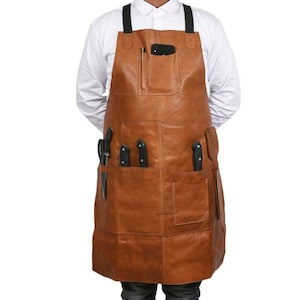 Personalized Leather Apron with Pockets,Men&#39;s Leather Apron, Kitchen & Cooking Apron,Bartender Apron,Chef Apron,  Grill Apron,Halloween Gift