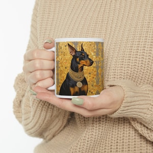 DOBERMAN, Doberman gifts, Doberman art,  Doberman coffee mug, dog owner gift, Dog art, yellow mug