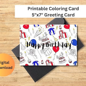 Happy Birthday Party Coloring Card/Birthday Printable Coloring Card/Printable Greeting Card/Birthday Card/Coloring Card/Greeting Card/