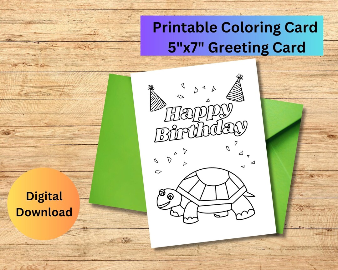 Happy Birthday Turtle Coloring Printable Card/coloring Digital - Etsy