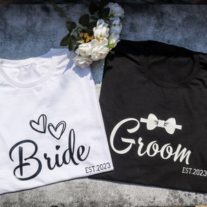 Couples T Shirts Bride & Groom with Date, Wedding Gift for Couples, Bride and Groom Tshirts, Couple T Shirts, Engagement Gift