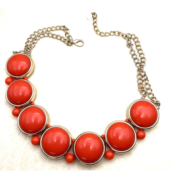 Mika Statement Necklace Coral Cabochon And Gold Tone Choker Necklace
