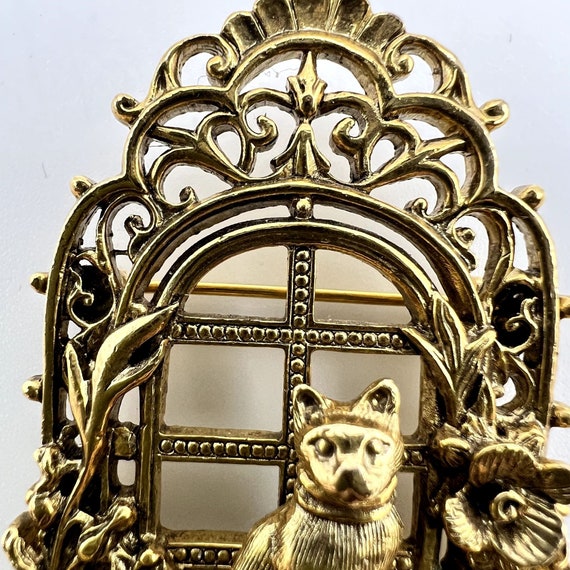 1928 Jewelry Co. Gold Tone Cat In Window Brooch P… - image 4