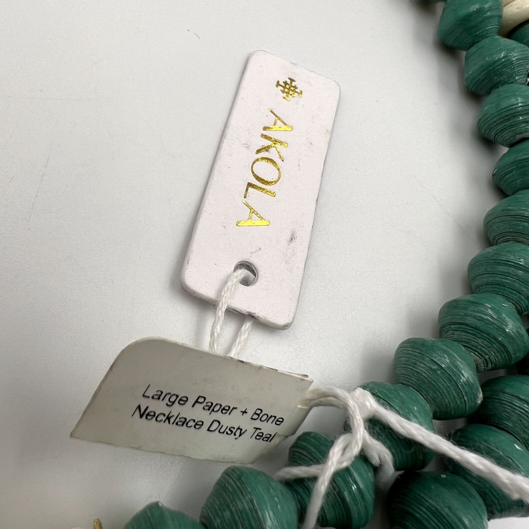 Akola Teal Paper Wood Beads One Strand Collar Necklace 20.5in Long