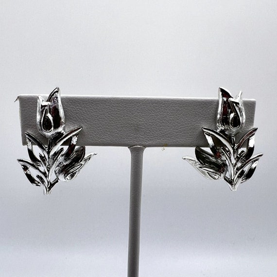 Vintage Coro Signed Silver Tone Clip on Earrings … - image 1