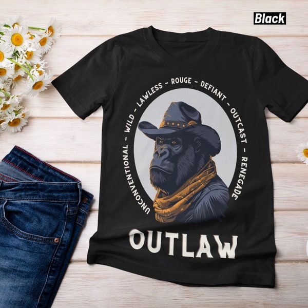 Outlaw Gorilla Vintage Style Cartoon Animal Short Sleeve T Shirt, Country Shirt, Outlaw Western, Gift For Her, Gift for Him