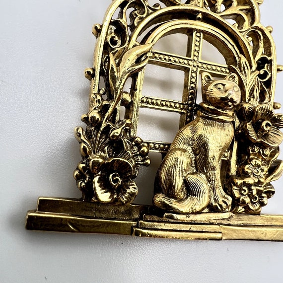 1928 Jewelry Co. Gold Tone Cat In Window Brooch P… - image 2