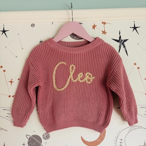 Hand embroidered personalised knit jumper