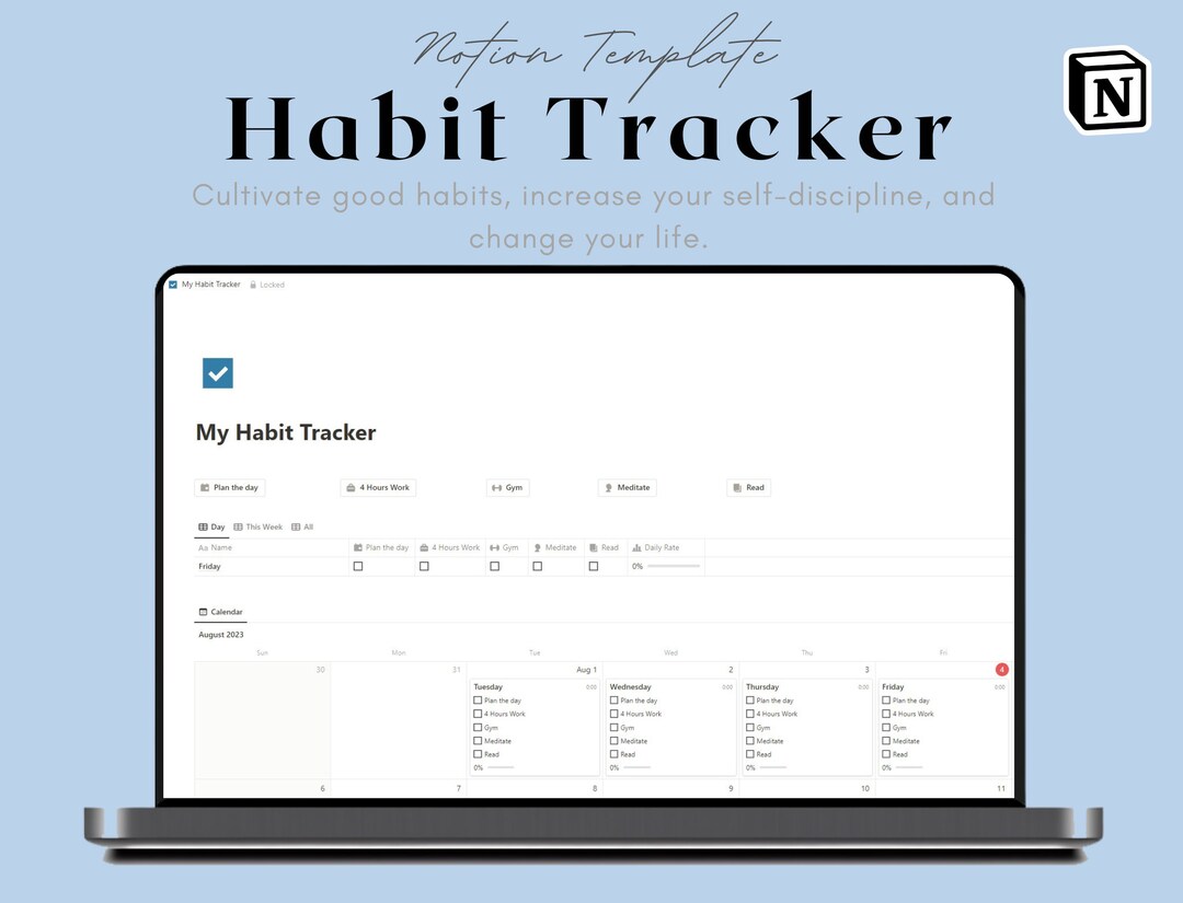 Notion Habit Tracker Template, Notion Manager, Habit Tracking, Notion