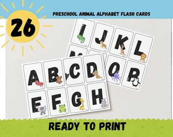 Animal Alphabet Flash Cards: Preschool Learning (Digital Download)