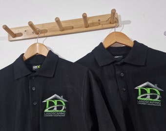 May include: Two black polo shirts with a green and gray logo that says "DD Landscaping & Property Maintenance".