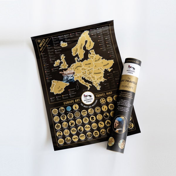 Art Travels Scratch Off Map - Scratch Map of Art in Europe - The best gift for art lovers, Original gift ideas, Europe Art Travel Map