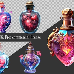 Love Potion Clipart: Witchcraft Apothecary Bottles (PNG Bundle)