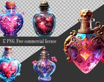 Love Potion Clipart: Witchcraft Apothecary Bottles (PNG Bundle)