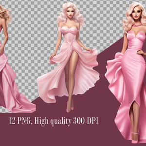 Pink Fashion Girl Watercolor Clipart Bundle, Transparent PNG, Digital Download,Card Making Woman,Fashion clipart Illustration,Commercial Use