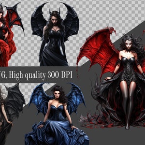 Beautiful Demon Woman Lilith Clipart, Dark Fantasy Clipart Devil Girl PNG Digital download