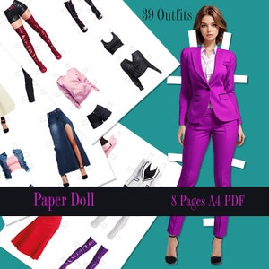 Printable Paper Doll. Dress Up Girls. Digital download. Fashion girl. Cute doll DIY. Dress up, cutout