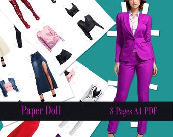 Printable Paper Doll. Dress Up Girls. Digital download. Fashion girl. Cute doll DIY. Dress up, cutout