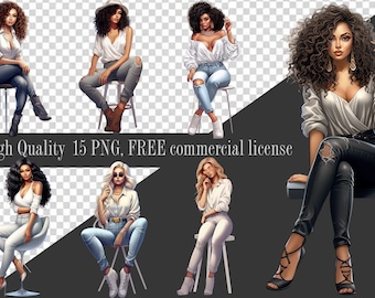 Fashion Girl Clipart: Pretty Woman Illustration PNG (Digital Download)