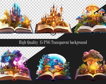 Watercolor Fantasy Book Clipart: Vintage Library Stack (15 PNG Digital Download)