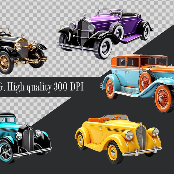 14 Vintage Cars Clipart, Classic Car Clipart, Scrapbooking, Junk Journal, Instant Download, Commercial Use