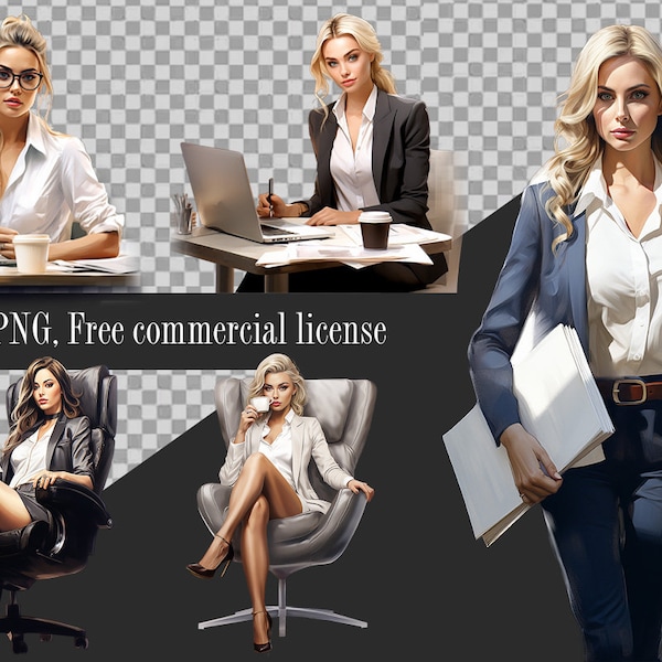 Female Boss Clipart Bundle, 12 Transparent PNG 300 dpi, Business Women In Suits, Fashion Girl, Digital Download, Commercial Use