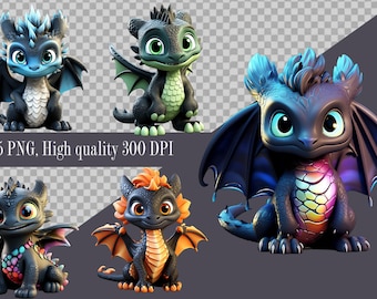 Little dragon clipart, cute baby dragon clipart for Junk Journal, Card Making, Scrapbook, paper craft, cute dragons, fantasy clipart