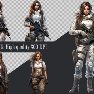 Clipart de meninas militares, 13 PNG clipart de menina do exército, clipart de mulher bonita, download instantâneo de menina soldado para uso comercial