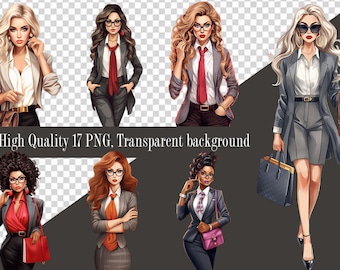 Watercolor Fashion Girl Clipart: Business Woman PNG Set (Digital Download)