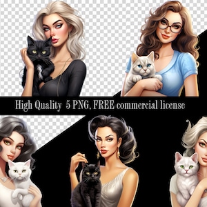 Fashion girl clipart, fashion clipart, pet lover clipart, cute cat clipart, cute pet owner, cat clipart, pet clipart, girl and cat clipart