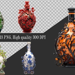 Clipart de bouteille de vin vintage | Art de vin exotique | Graphiques de vin antique | Téléchargement numérique