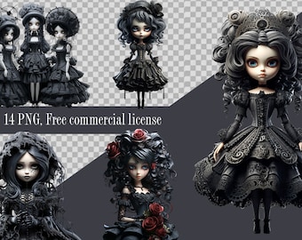 ゴシックドールのクリップアート、透明PNG、不気味な女の子のスツール