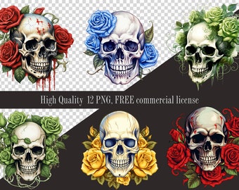 Cráneo colorido PNG clipart, sublimación png de flor de cráneo, PNG de cráneo, PNG de cráneo retro floral, clipart de cráneo floral descargable