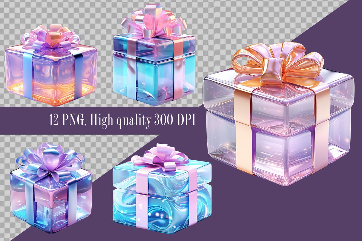 Colorful Gift Boxes Clipart, Present Box Graphics, Transparent PNG for Commercial Use