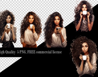 Fashion Girl Coffee-clipart: plannerkunst, png-bestand (digitale download)